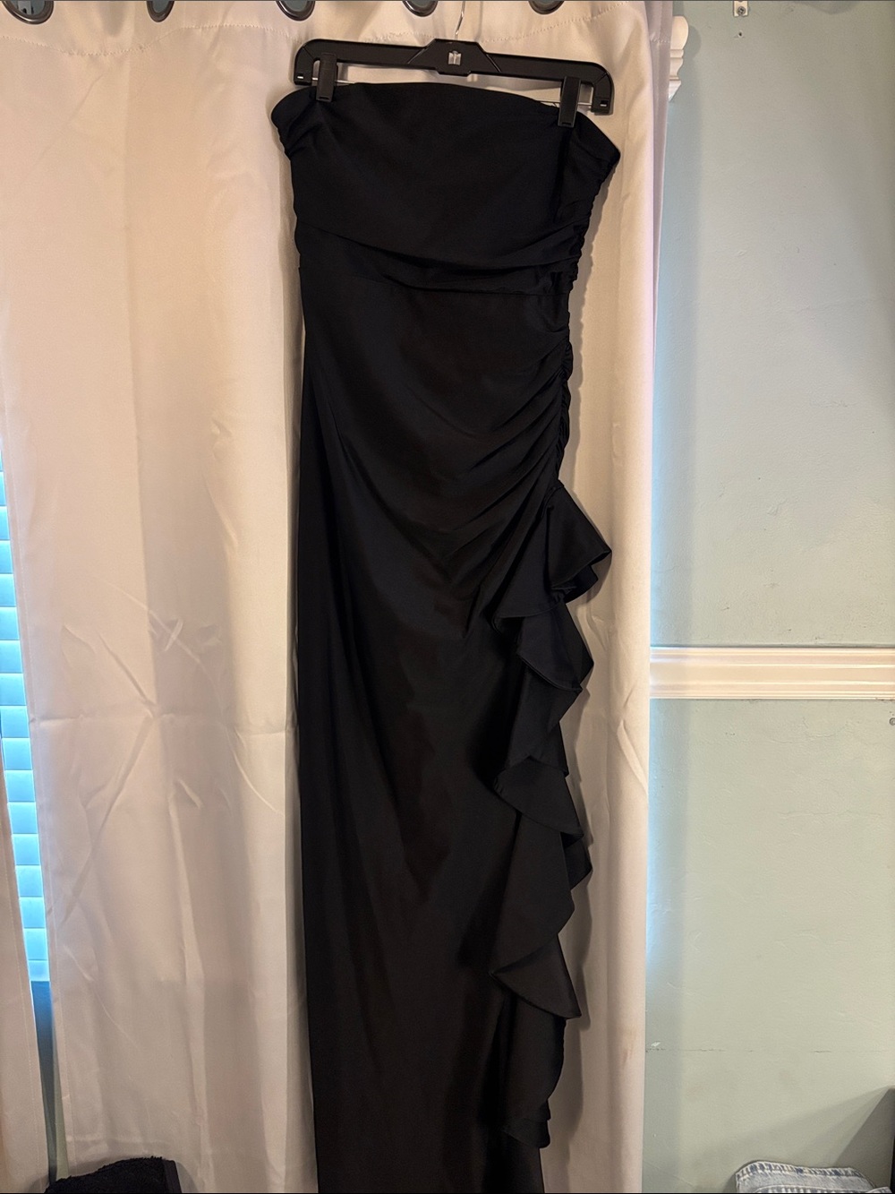 Emerald Sundae Black Strapless Ruffle Gown